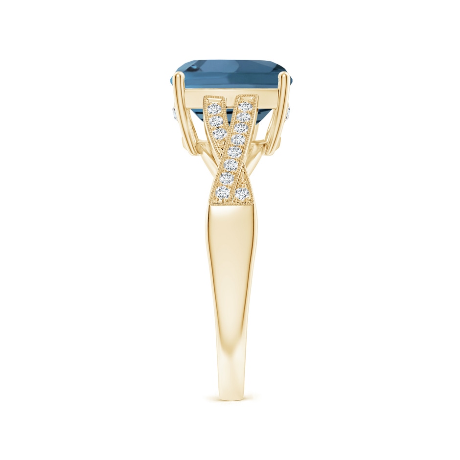 9mm A Cushion London Blue Topaz Criss Cross Ring with Diamonds in Yellow Gold side-2