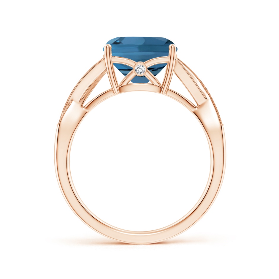 9mm AA Cushion London Blue Topaz Criss Cross Ring with Diamonds in Rose Gold side-1