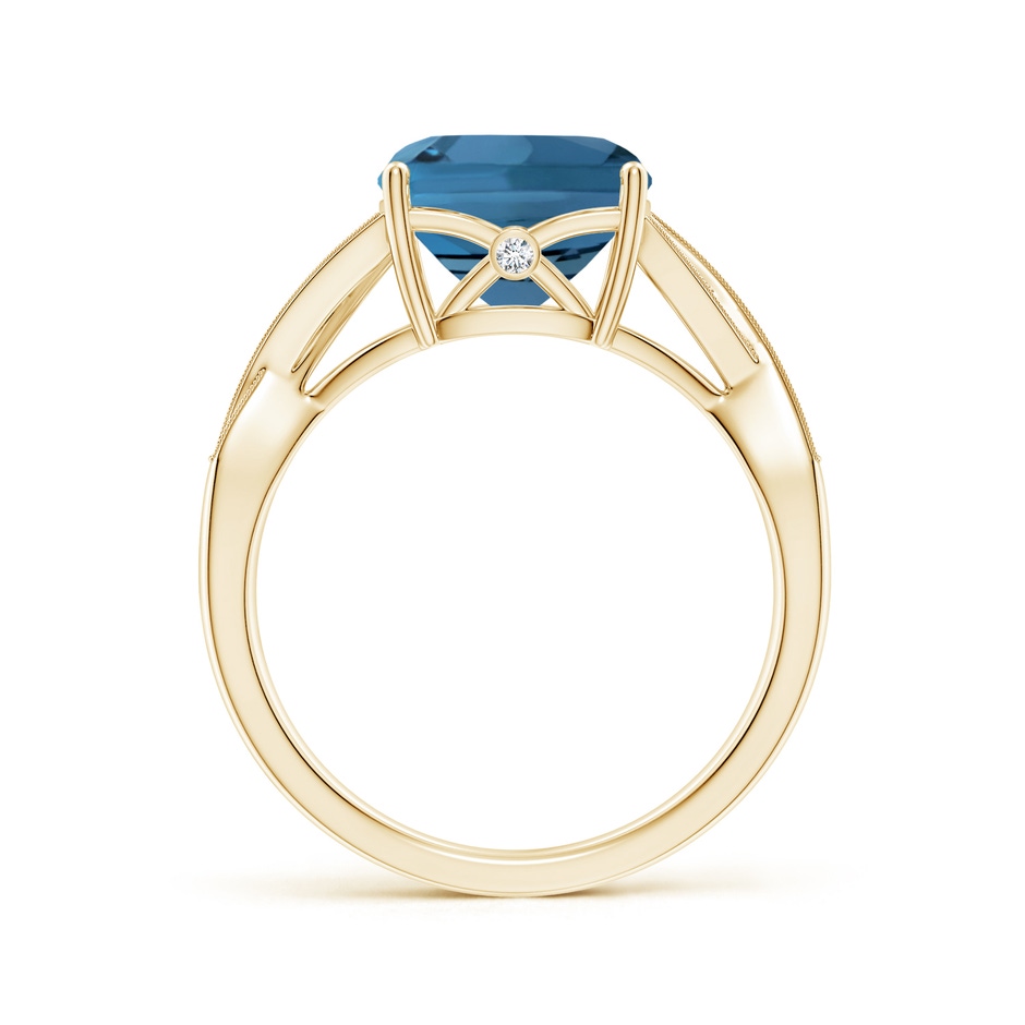 9mm AA Cushion London Blue Topaz Criss Cross Ring with Diamonds in Yellow Gold side-1