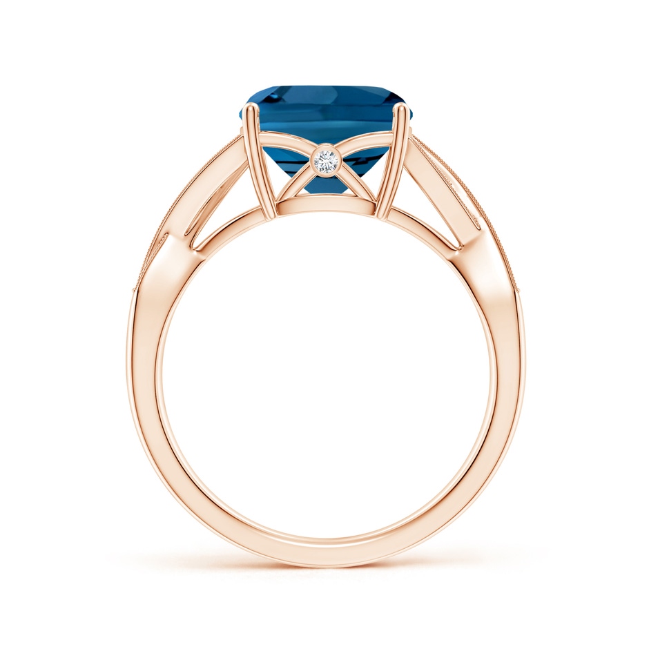 9mm AAA Cushion London Blue Topaz Criss Cross Ring with Diamonds in Rose Gold side-1