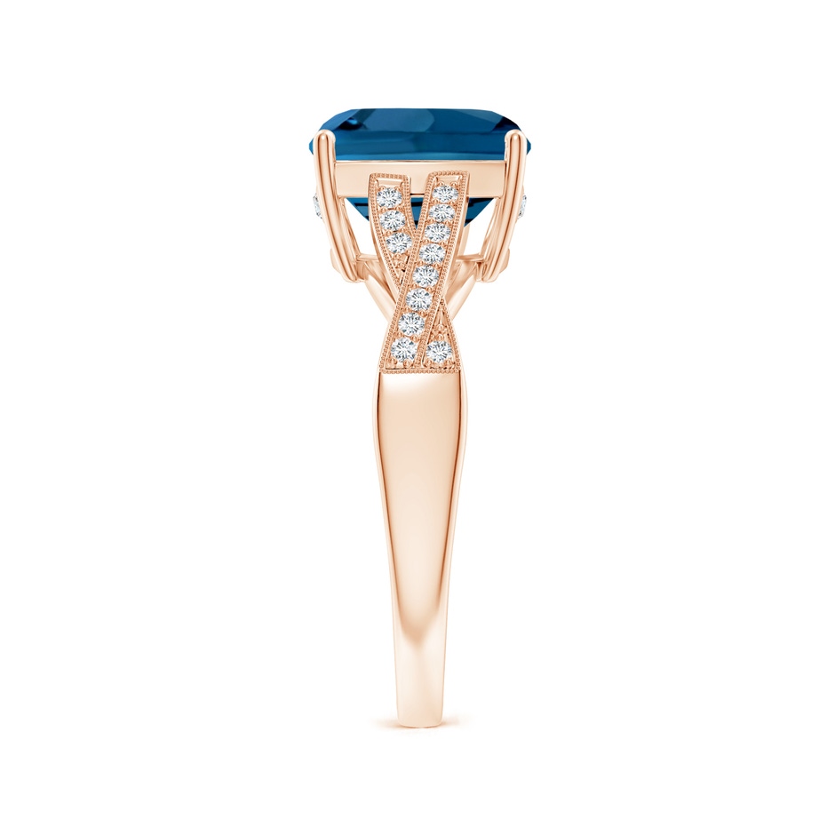 9mm AAA Cushion London Blue Topaz Criss Cross Ring with Diamonds in Rose Gold side-2