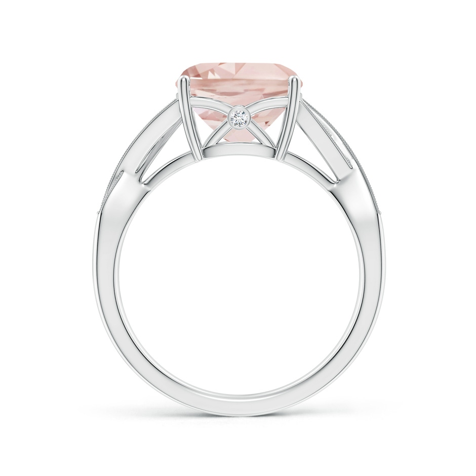 9mm A Solitaire Cushion Morganite Criss Cross Ring with Diamonds in White Gold side-1
