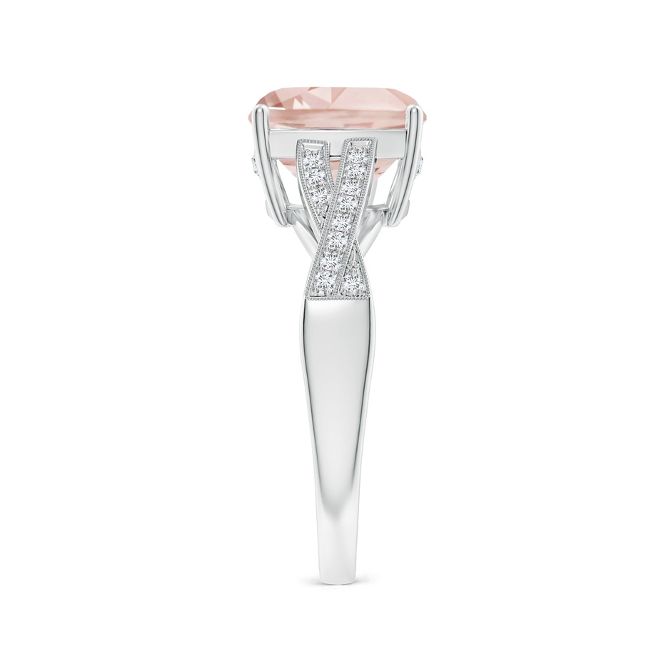 9mm A Solitaire Cushion Morganite Criss Cross Ring with Diamonds in White Gold side-2