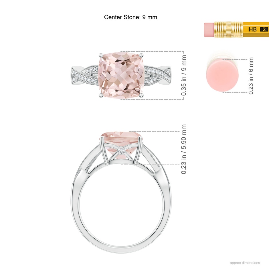 9mm A Solitaire Cushion Morganite Criss Cross Ring with Diamonds in White Gold ruler