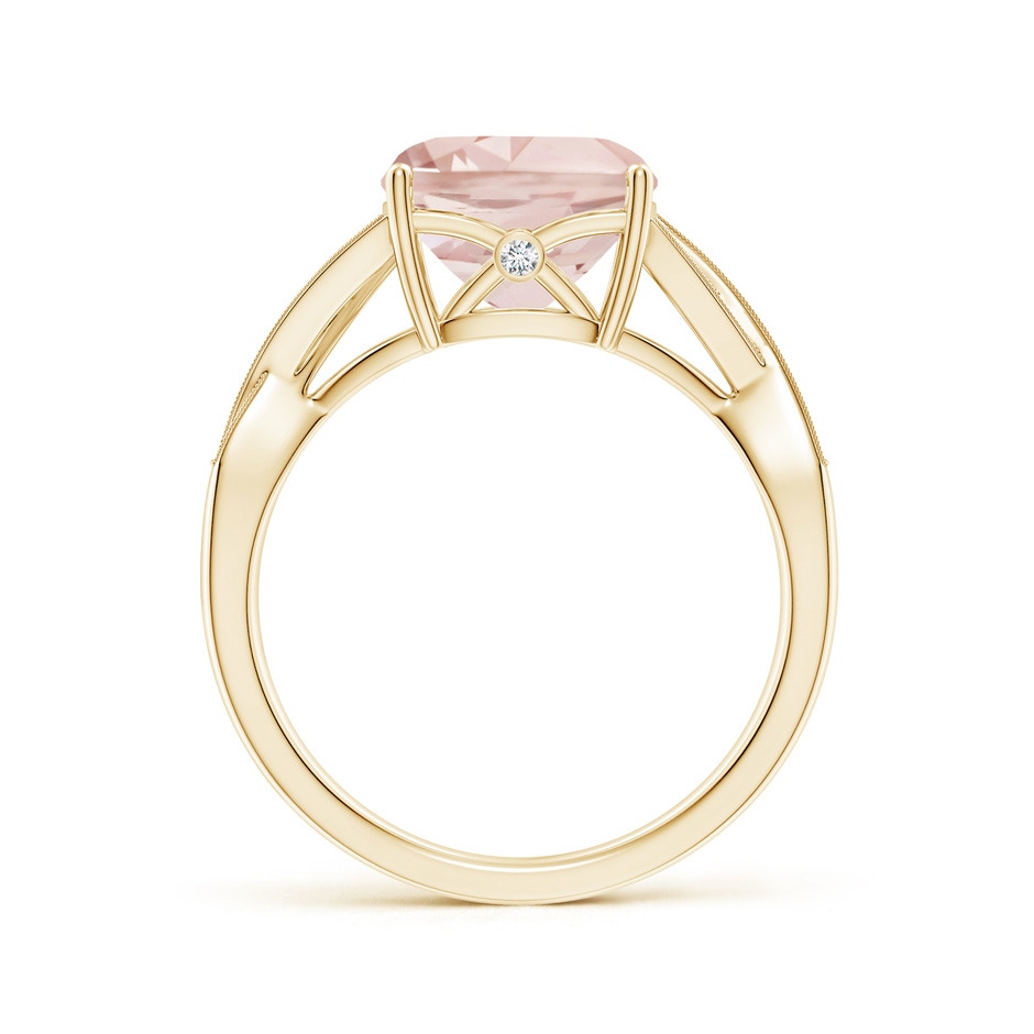 9mm A Solitaire Cushion Morganite Criss Cross Ring with Diamonds in Yellow Gold side-1