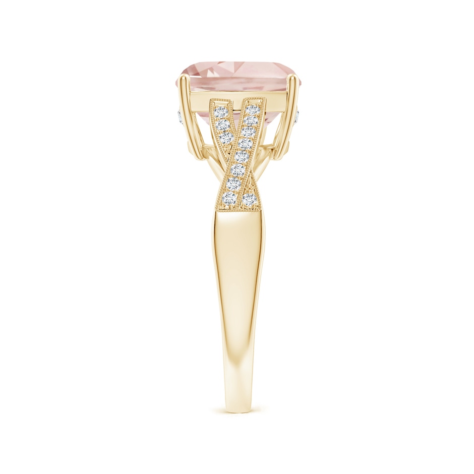 9mm A Solitaire Cushion Morganite Criss Cross Ring with Diamonds in Yellow Gold side-2