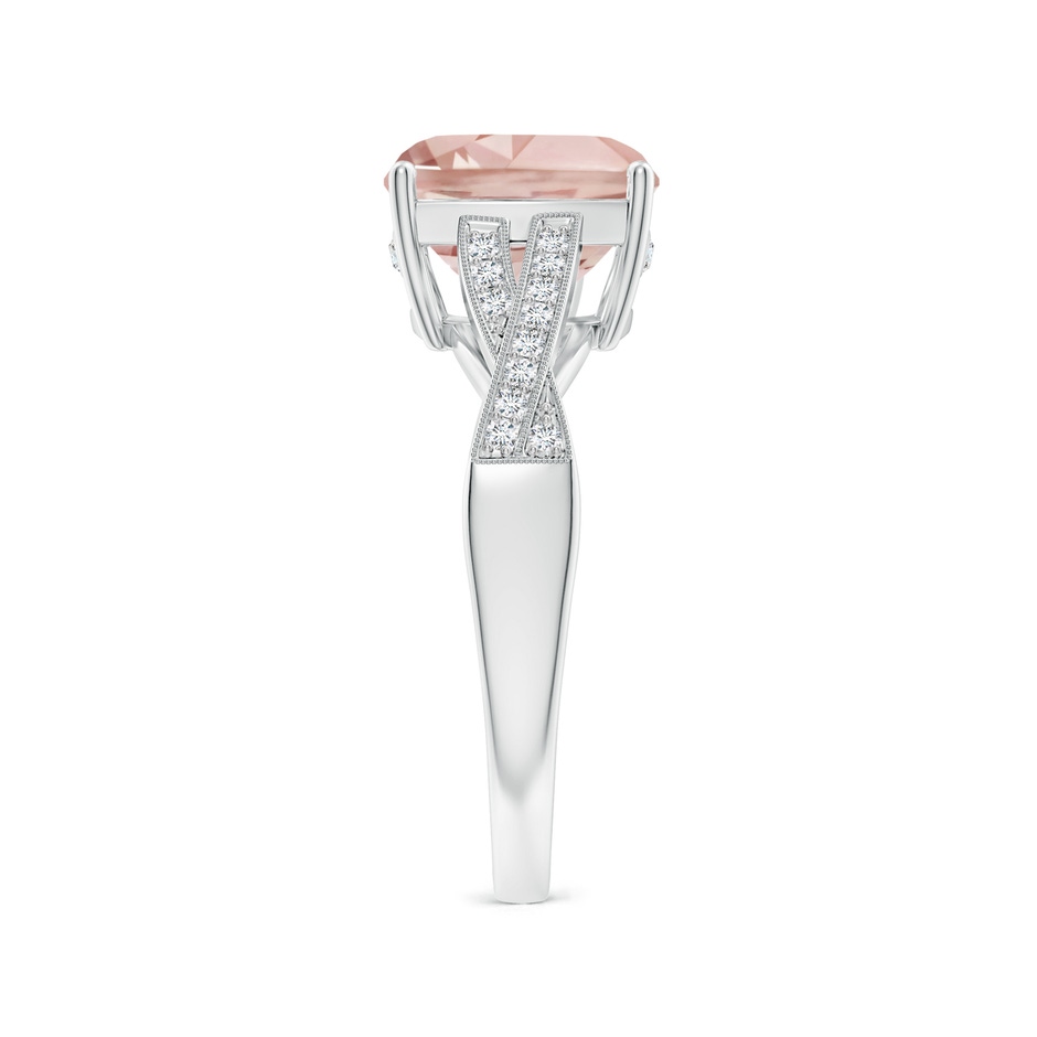 9mm AA Solitaire Cushion Morganite Criss Cross Ring with Diamonds in White Gold side-2