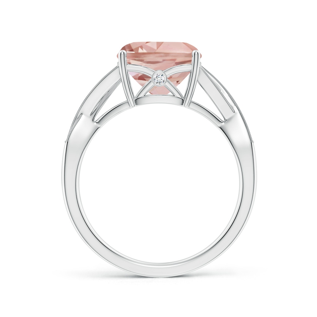 9mm AAA Solitaire Cushion Morganite Criss Cross Ring with Diamonds in White Gold - side_1
