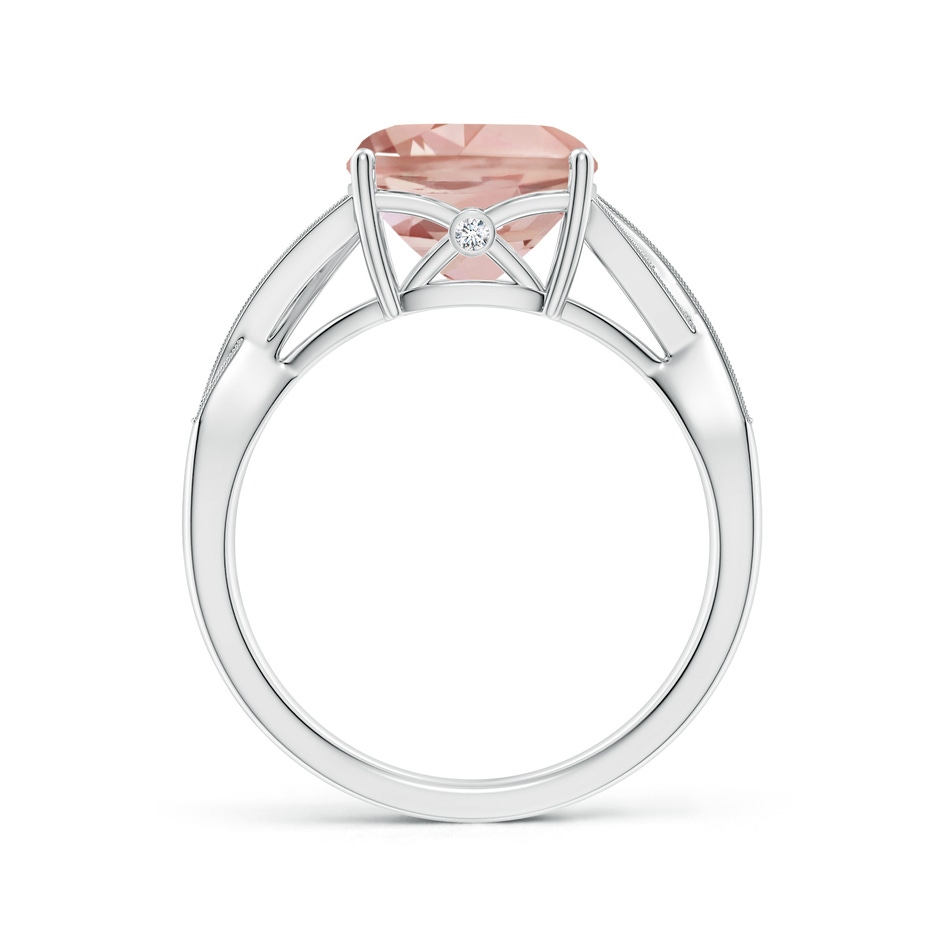 9mm AAA Solitaire Cushion Morganite Criss Cross Ring with Diamonds in White Gold side-1