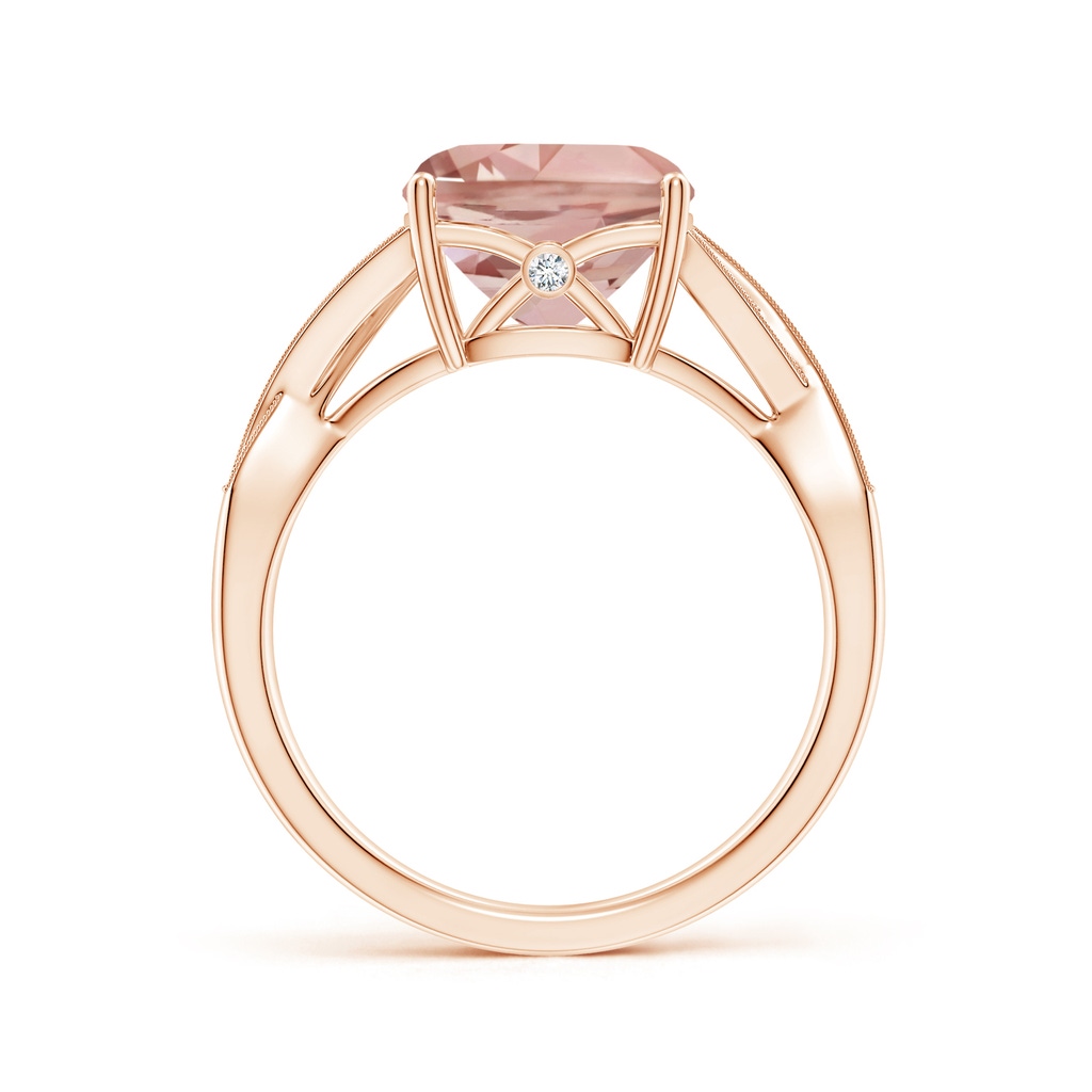 9mm AAAA Solitaire Cushion Morganite Criss Cross Ring with Diamonds in Rose Gold - side_1