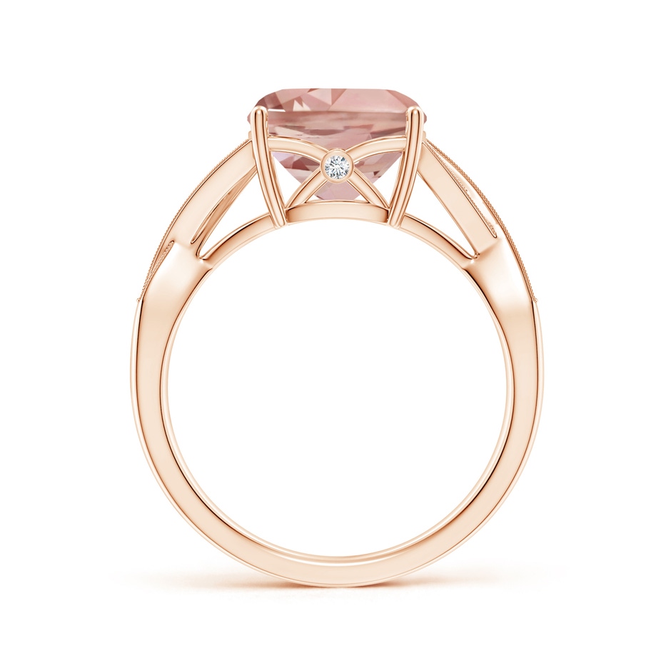 9mm AAAA Solitaire Cushion Morganite Criss Cross Ring with Diamonds in Rose Gold side-1