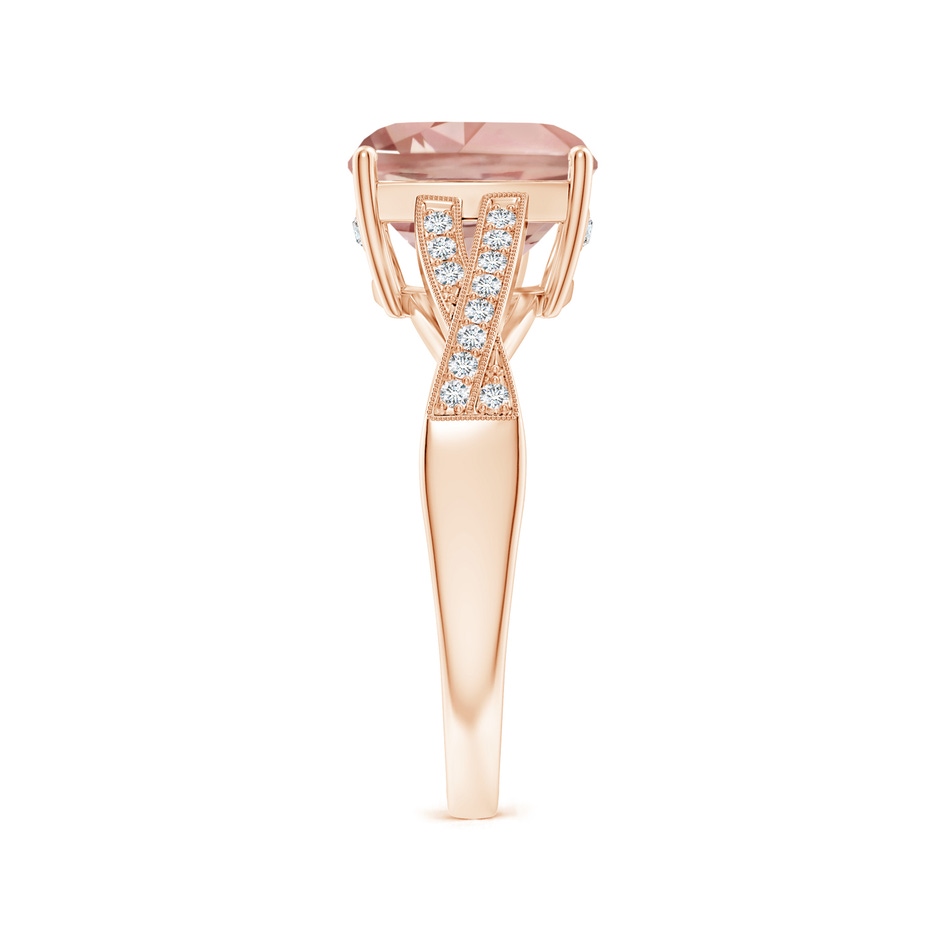 9mm AAAA Solitaire Cushion Morganite Criss Cross Ring with Diamonds in Rose Gold side-2