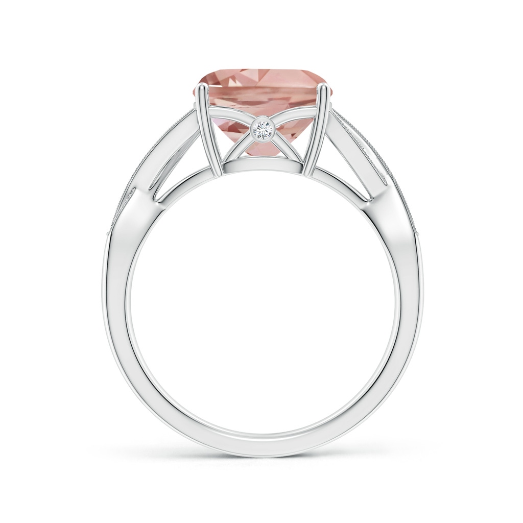 9mm AAAA Solitaire Cushion Morganite Criss Cross Ring with Diamonds in White Gold Side-1
