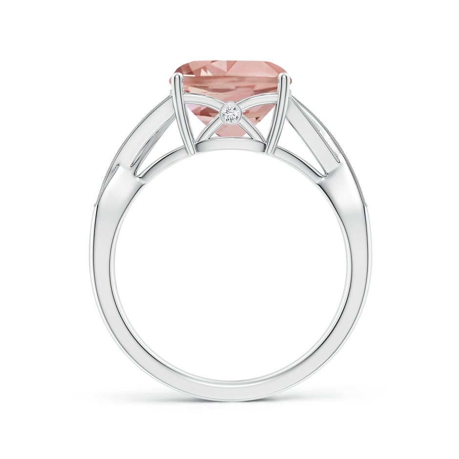 9mm AAAA Solitaire Cushion Morganite Criss Cross Ring with Diamonds in White Gold side-1