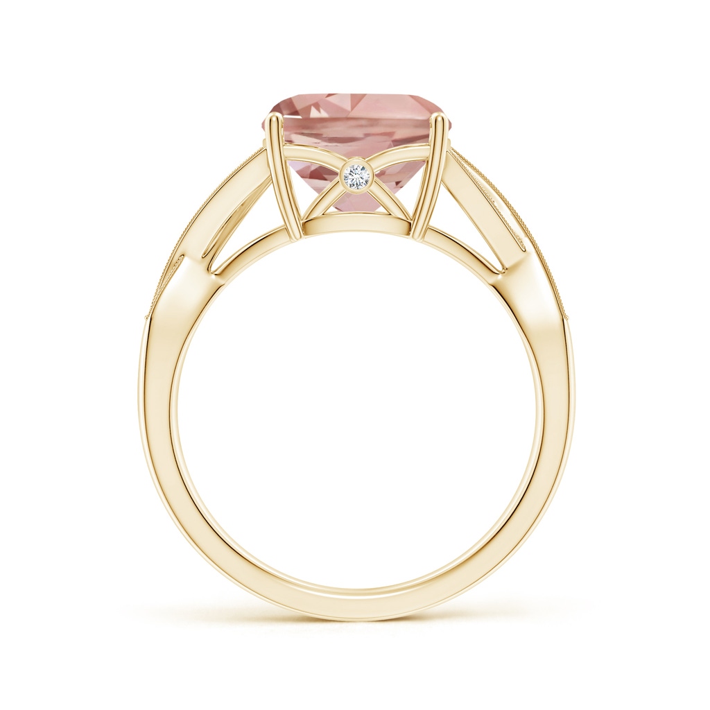 9mm AAAA Solitaire Cushion Morganite Criss Cross Ring with Diamonds in Yellow Gold - side_1