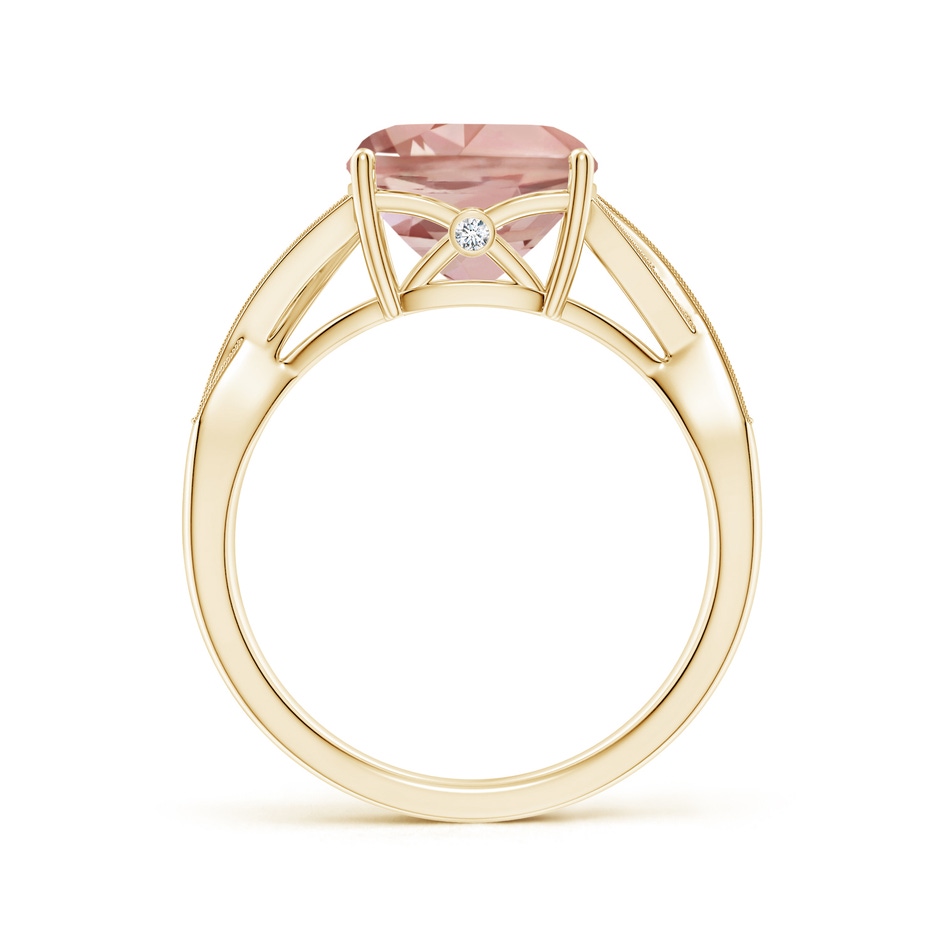 9mm AAAA Solitaire Cushion Morganite Criss Cross Ring with Diamonds in Yellow Gold side-1