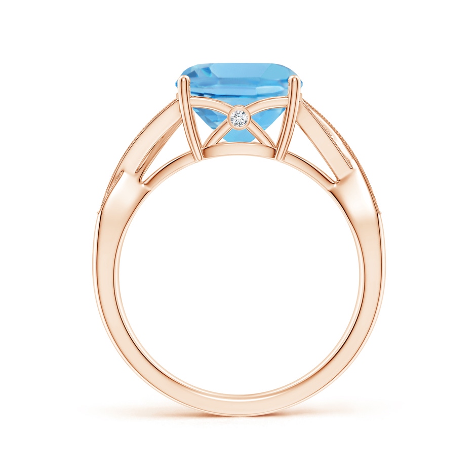 9mm A Solitaire Cushion Swiss Blue Topaz Criss Cross Ring with Diamonds in Rose Gold side-1