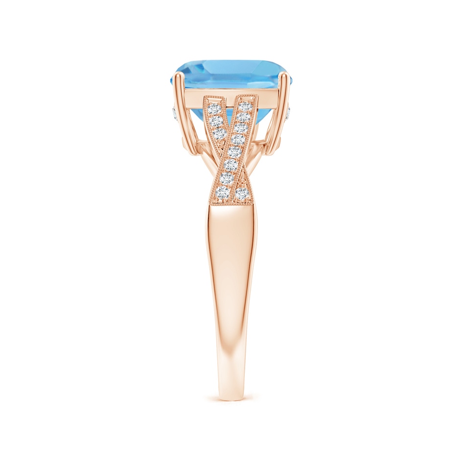 9mm A Solitaire Cushion Swiss Blue Topaz Criss Cross Ring with Diamonds in Rose Gold side-2