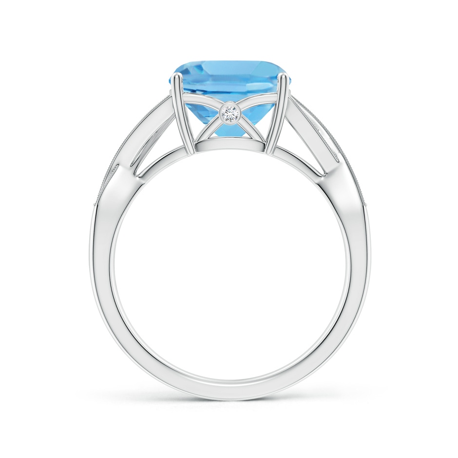 9mm A Solitaire Cushion Swiss Blue Topaz Criss Cross Ring with Diamonds in White Gold side-1