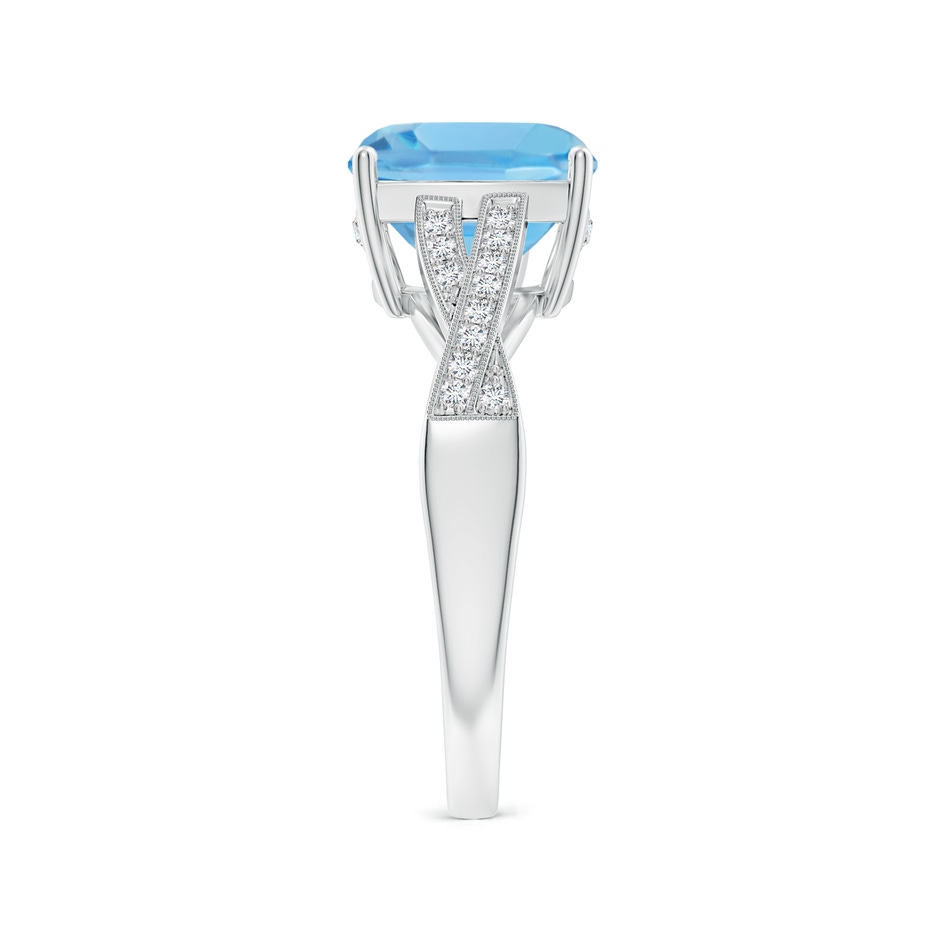 9mm A Solitaire Cushion Swiss Blue Topaz Criss Cross Ring with Diamonds in White Gold side-2