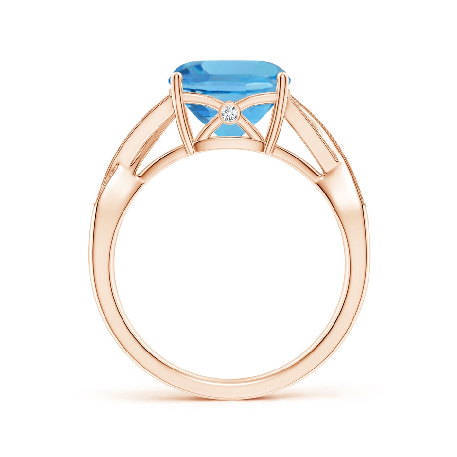 9mm AA Solitaire Cushion Swiss Blue Topaz Criss Cross Ring with Diamonds in Rose Gold side-1