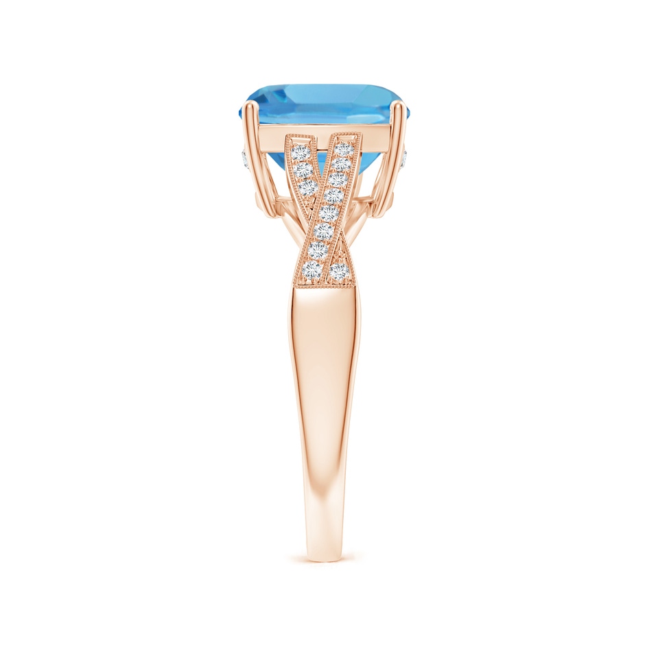 9mm AA Solitaire Cushion Swiss Blue Topaz Criss Cross Ring with Diamonds in Rose Gold side-2