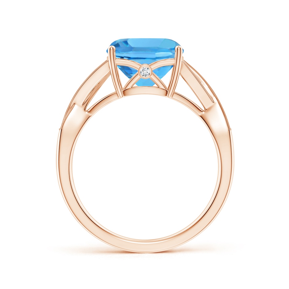 9mm AAA Solitaire Cushion Swiss Blue Topaz Criss Cross Ring with Diamonds in Rose Gold side-1