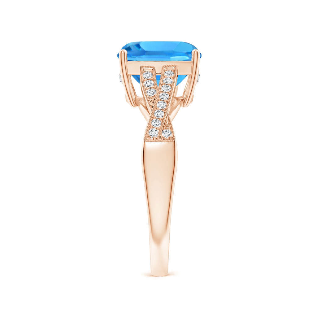 9mm AAAA Solitaire Cushion Swiss Blue Topaz Criss Cross Ring with Diamonds in 9K Rose Gold Product Image