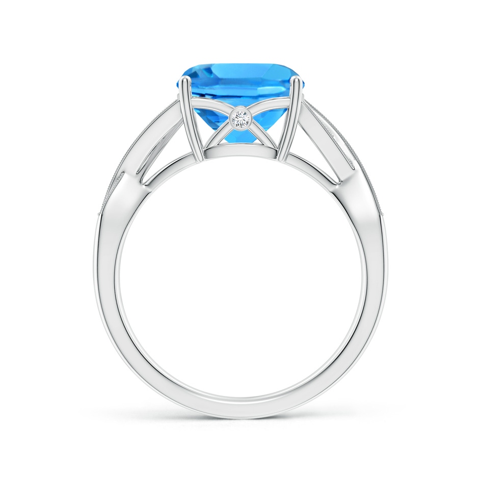 9mm AAAA Solitaire Cushion Swiss Blue Topaz Criss Cross Ring with Diamonds in White Gold side-1