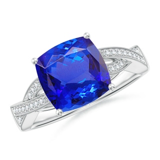 9mm AAA Solitaire Cushion Tanzanite Criss Cross Ring with Diamonds in White Gold