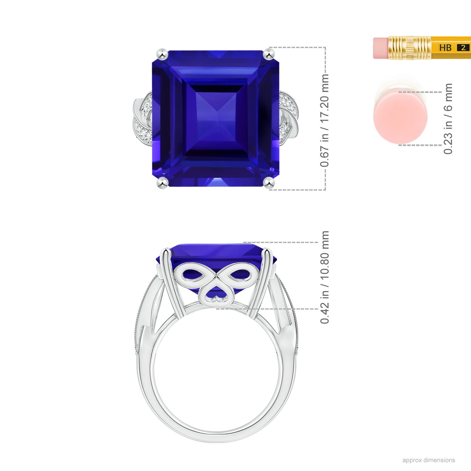17.25x16.09x9.74mm AAAA GIA Certified Octagonal Tanzanite Criss Cross Ring in 18CT White Gold - ruler