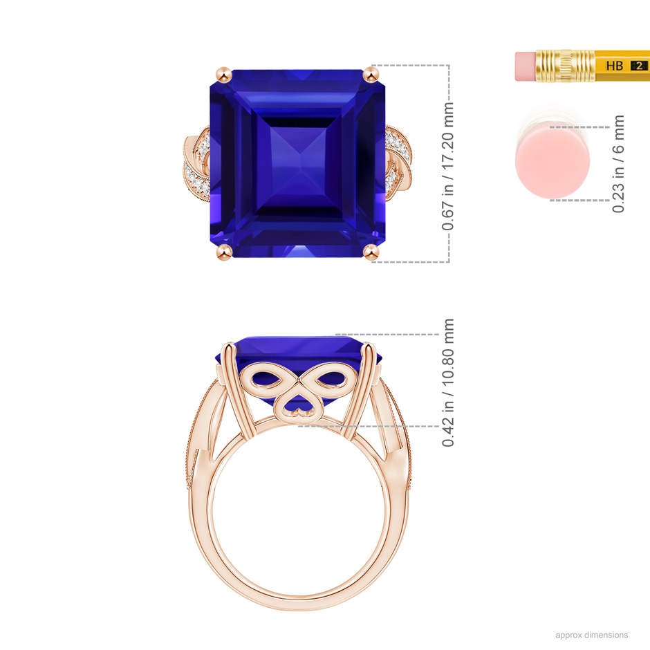 17.25x16.09x9.74mm AAAA GIA Certified Octagonal Tanzanite Criss Cross Ring in Rose Gold ruler