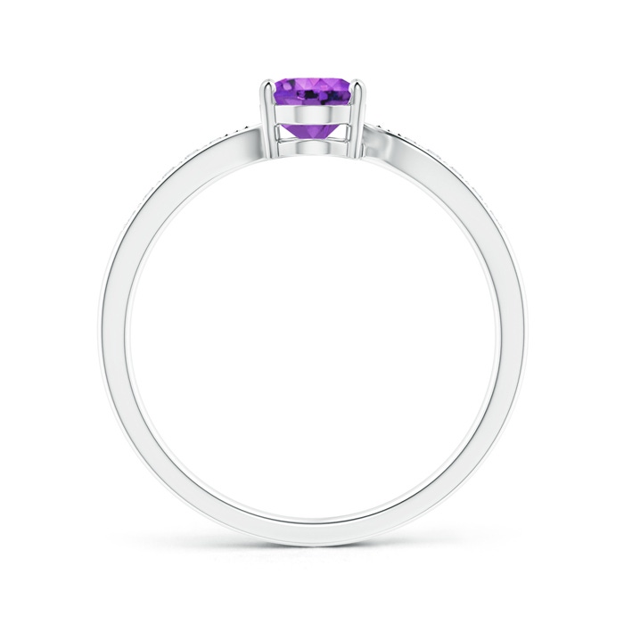 7x5mm AAA Solitaire Oval Amethyst Bypass Ring with Pavé Diamonds in White Gold Side-1