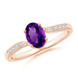 7x5mm AAAA Solitaire Oval Amethyst Bypass Ring with Pavé Diamonds in Rose Gold