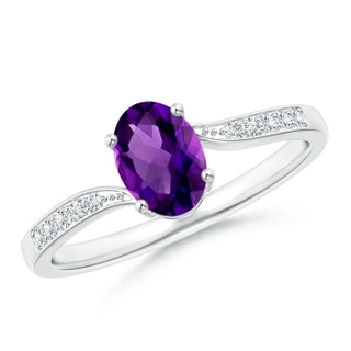 7x5mm AAAA Solitaire Oval Amethyst Bypass Ring with Pavé Diamonds in White Gold