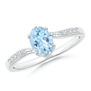 7x5mm AAA Solitaire Oval Aquamarine Bypass Ring with Pavé Diamonds in 9K White Gold