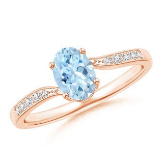 7x5mm AAA Solitaire Oval Aquamarine Bypass Ring with Pavé Diamonds in Rose Gold