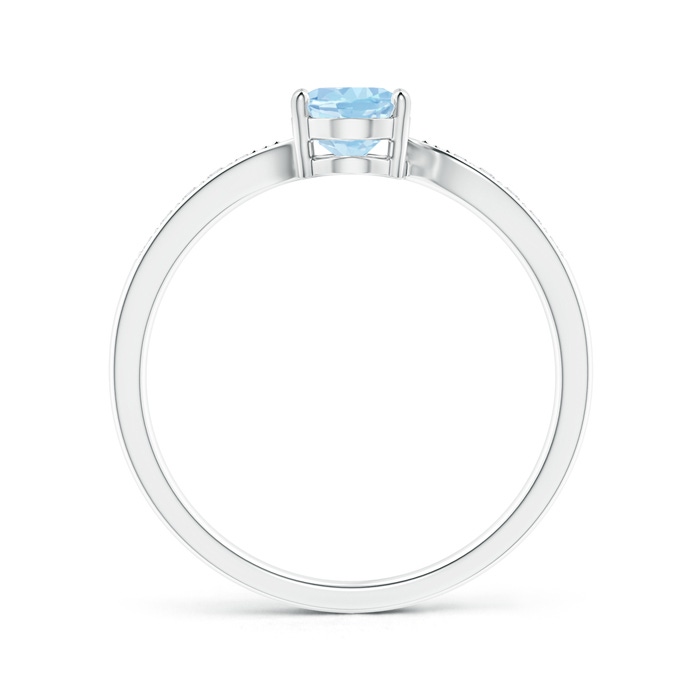 7x5mm AAA Solitaire Oval Aquamarine Bypass Ring with Pavé Diamonds in White Gold side-1