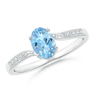 7x5mm AAAA Solitaire Oval Aquamarine Bypass Ring with Pavé Diamonds in White Gold