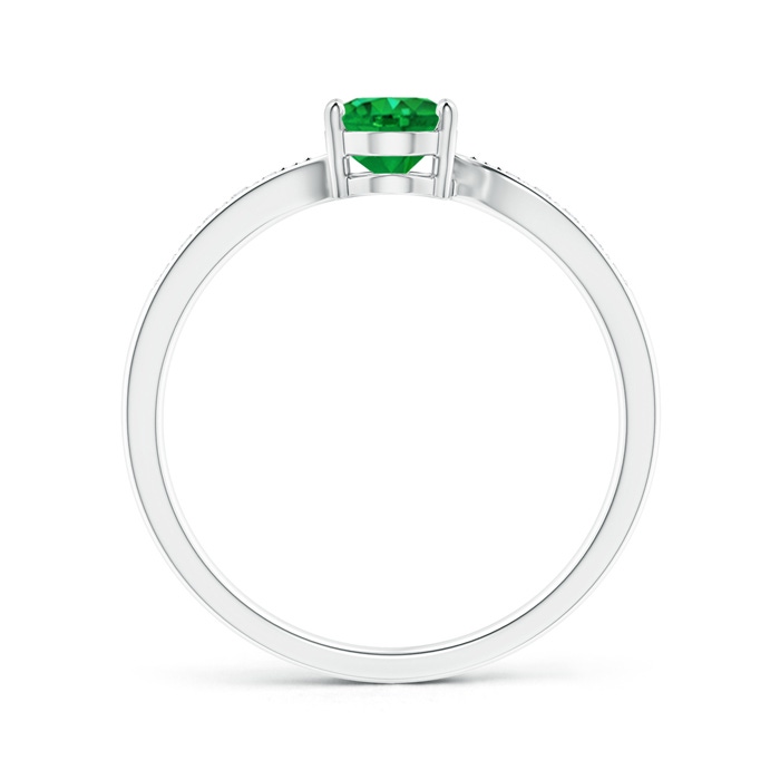 7x5mm AAA Solitaire Oval Emerald Bypass Ring with Pavé Diamonds in White Gold Product Image