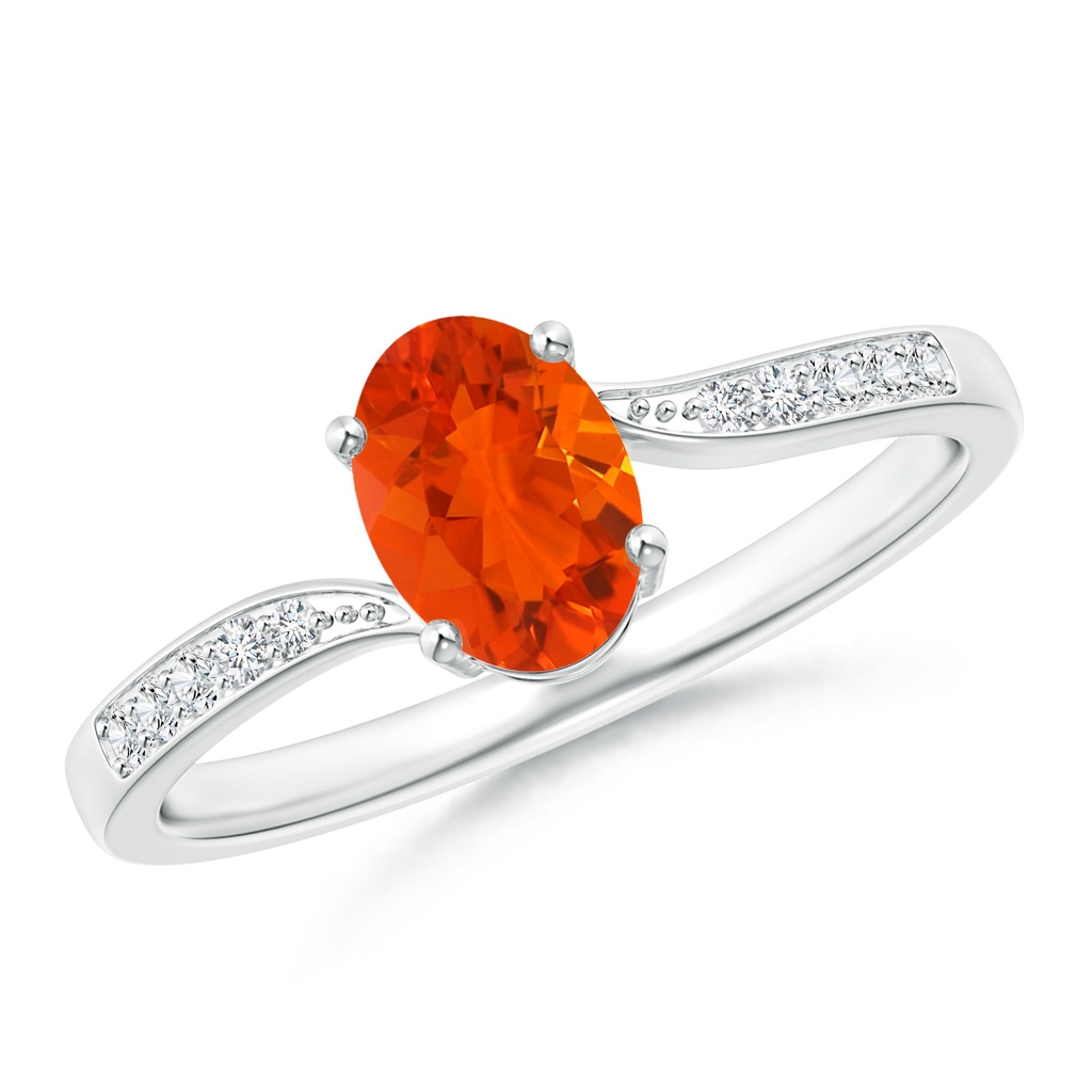7x5mm AAA Solitaire Oval Fire Opal Bypass Ring with Pave Diamonds in White Gold