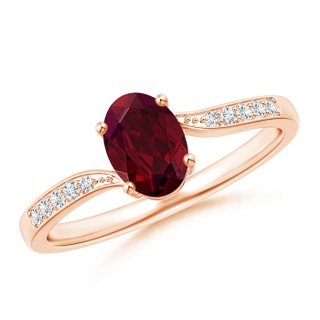 7x5mm AA Solitaire Oval Garnet Bypass Ring with Pavé Diamonds in 9K Rose Gold