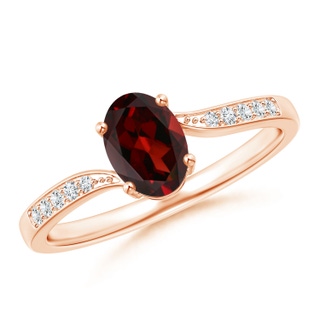 7x5mm AAA Solitaire Oval Garnet Bypass Ring with Pavé Diamonds in Rose Gold