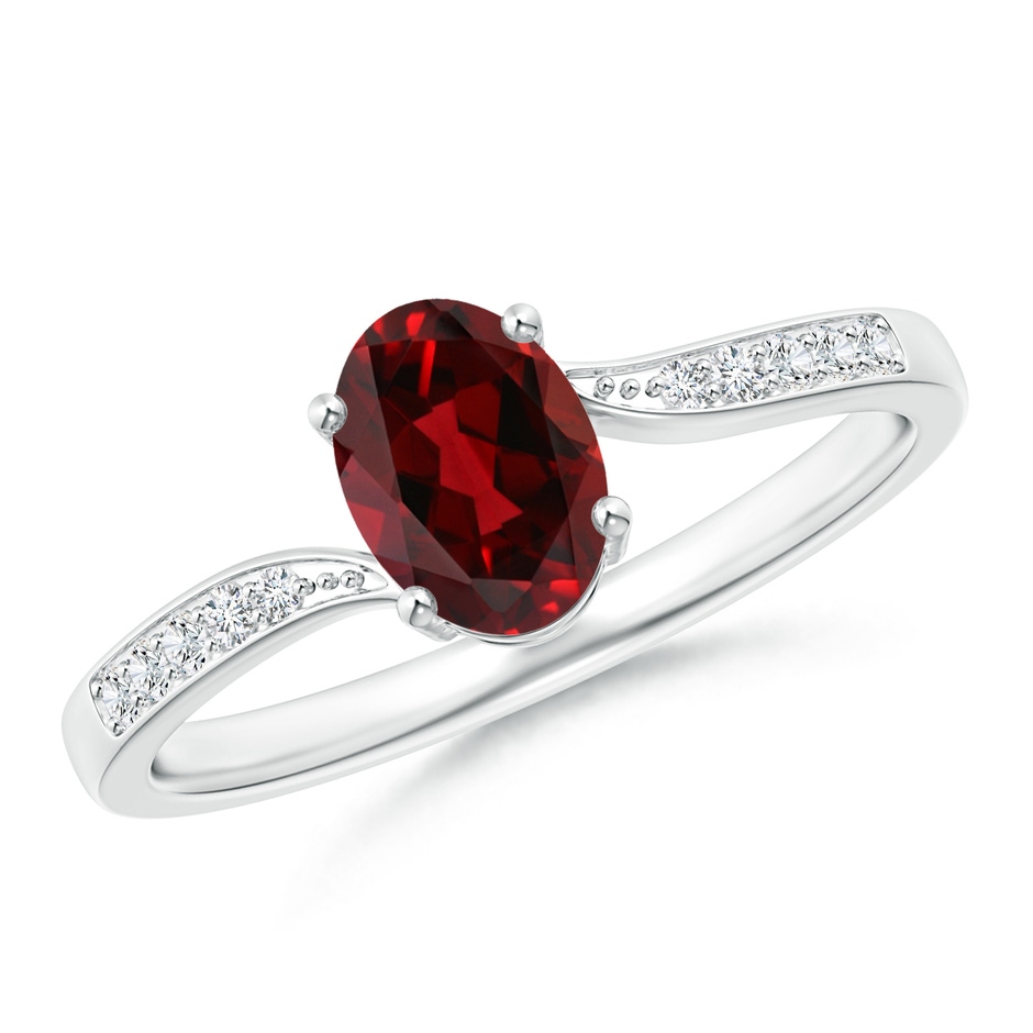 7x5mm AAAA Solitaire Oval Garnet Bypass Ring with Pavé Diamonds in White Gold 