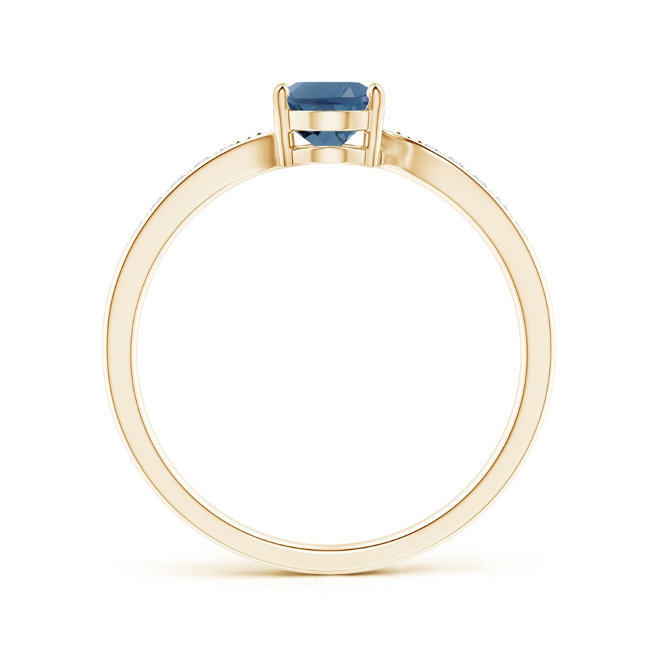 7x5mm A Solitaire London Blue Topaz Bypass Ring with Pavé Diamonds in Yellow Gold product image