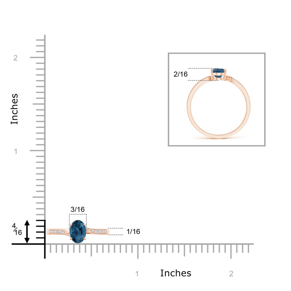 7x5mm AA Solitaire London Blue Topaz Bypass Ring with Pavé Diamonds in Rose Gold product image