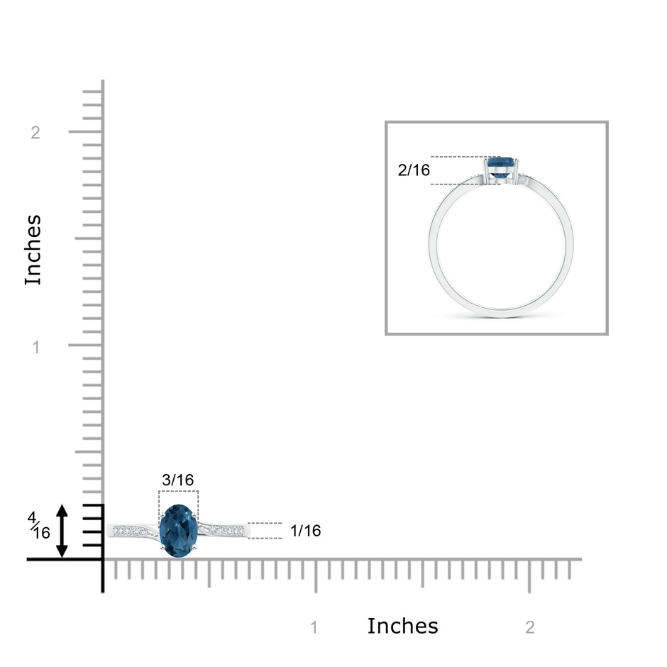 7x5mm AA Solitaire London Blue Topaz Bypass Ring with Pavé Diamonds in White Gold product image