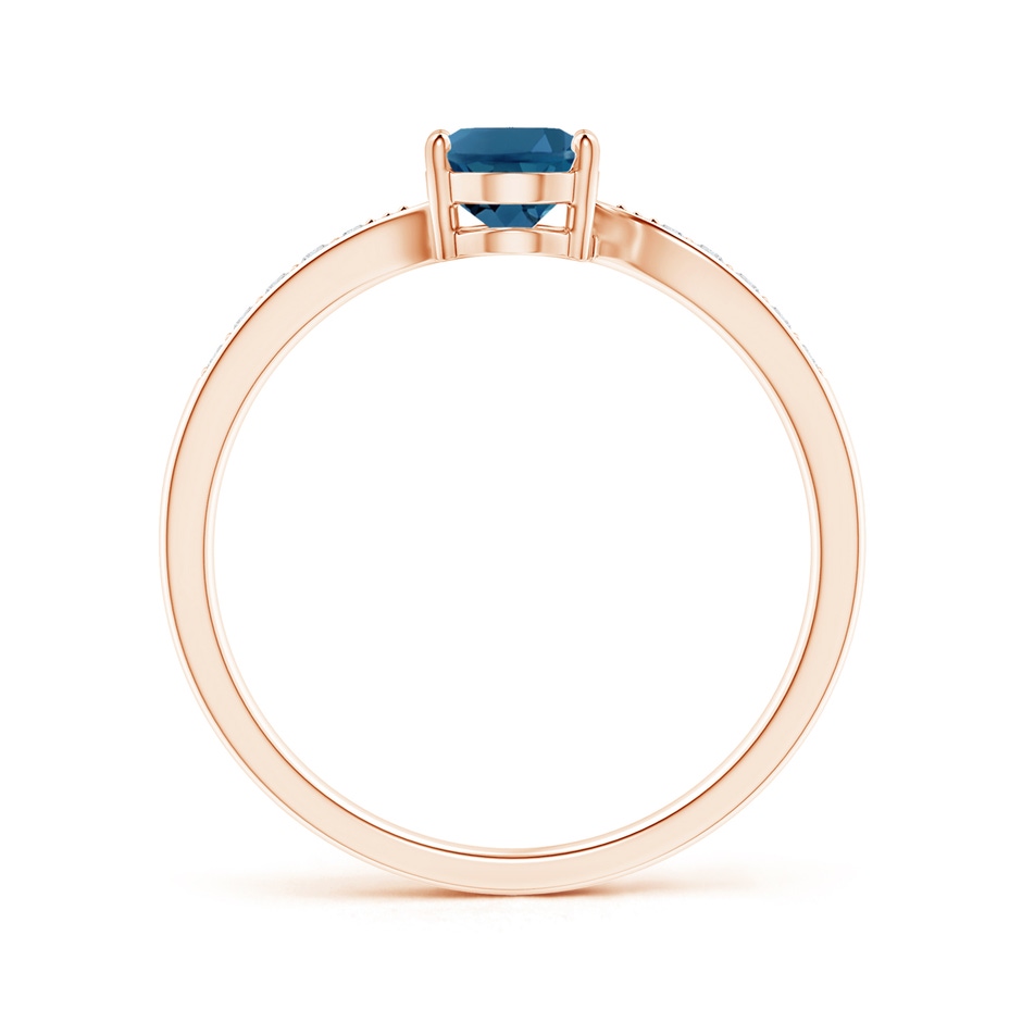7x5mm AAA Solitaire London Blue Topaz Bypass Ring with Pavé Diamonds in Rose Gold product image