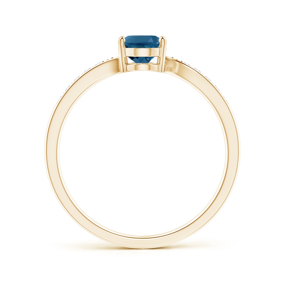 7x5mm AAA Solitaire London Blue Topaz Bypass Ring with Pavé Diamonds in Yellow Gold product image
