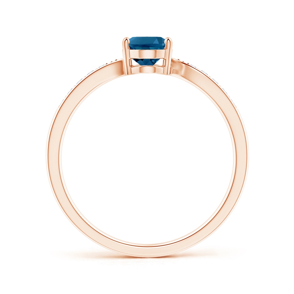 7x5mm AAAA Solitaire London Blue Topaz Bypass Ring with Pavé Diamonds in Rose Gold product image